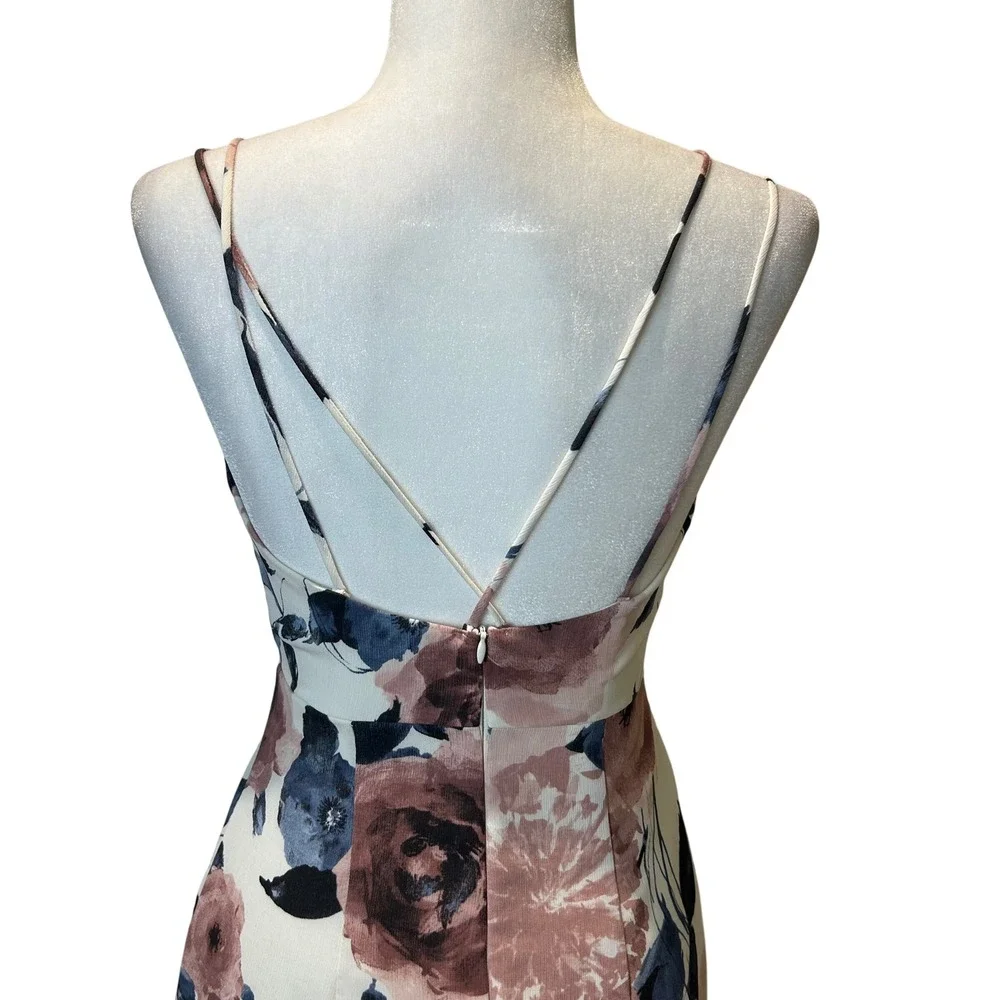 Lush Floral Print Dress Sleeveless Strappy Party Cocktail Wrap Asymmetrical Sz S